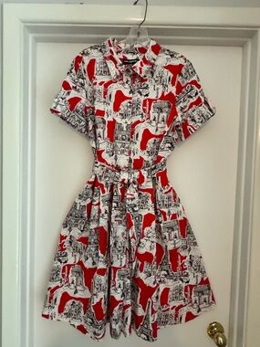 Karl Lagerfeld Red, White & Black Illustrated Print Dress